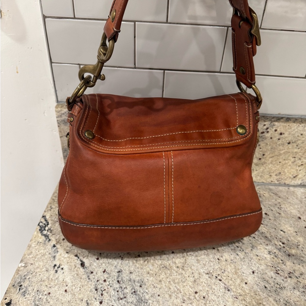COACH Legacy Turnlock Shoulder Bag Leather Whiskey Brown 65th F/S Used - Picture 3 of 8